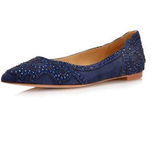 XYD Navy Elegant Pointy Toe Rhinestone Flats Wedding Bride Dress Shoes
